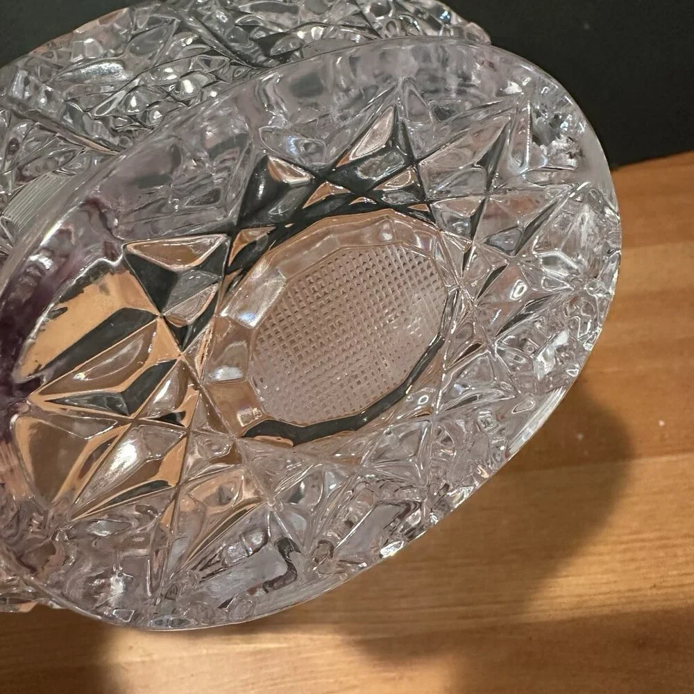 Vtg Clear Glass Basket Star Diamond Pattern Starburst 7